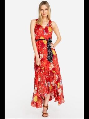 Johnny Was Nidra Mixed Wrap Dress Floral Silk Maxi Dress